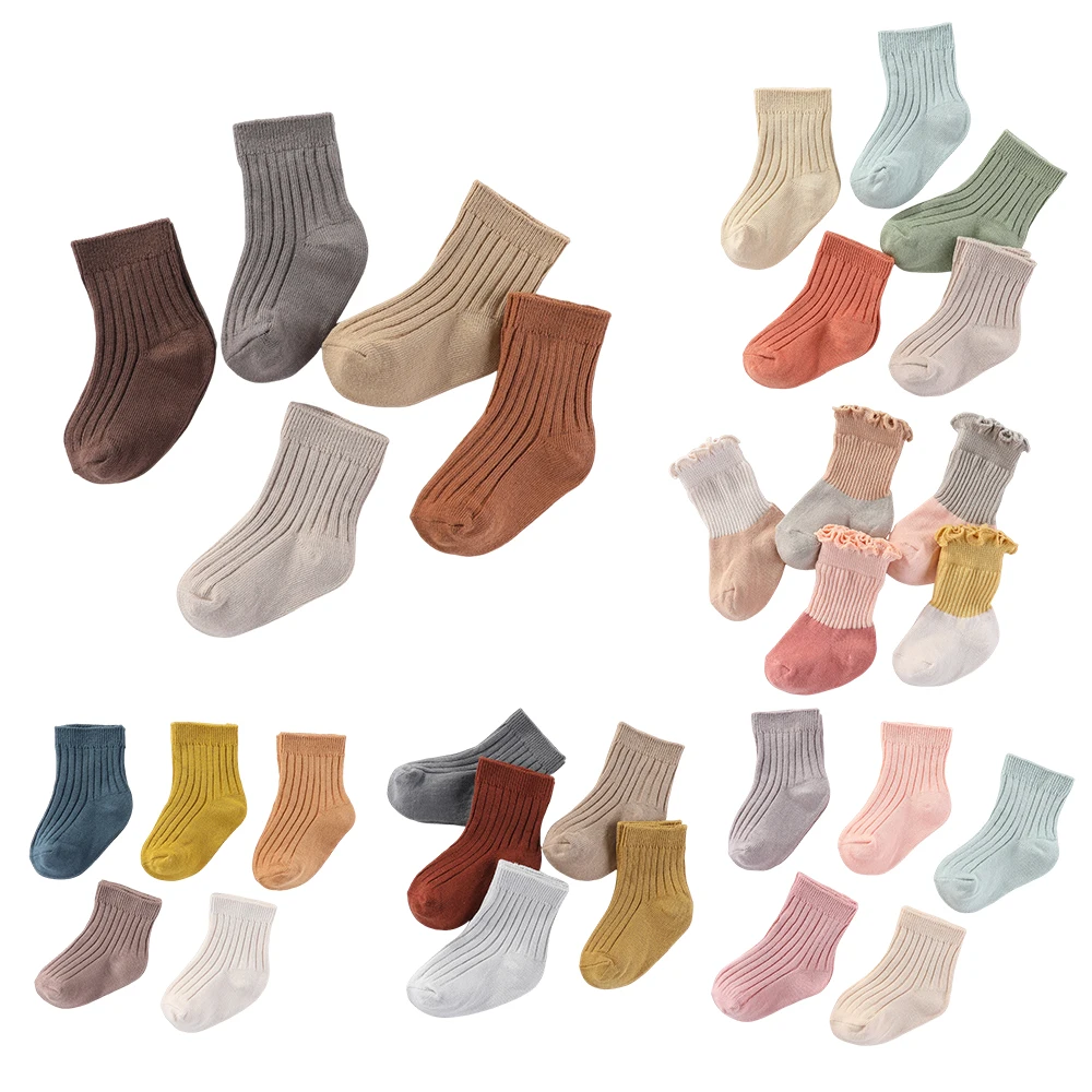 5 Pairs/Set Four Seasons 0-5 Years Old Fashion Newborn Baby Boy Girl mid-calf Socks Cotton Soft Breathable Infant Accessories