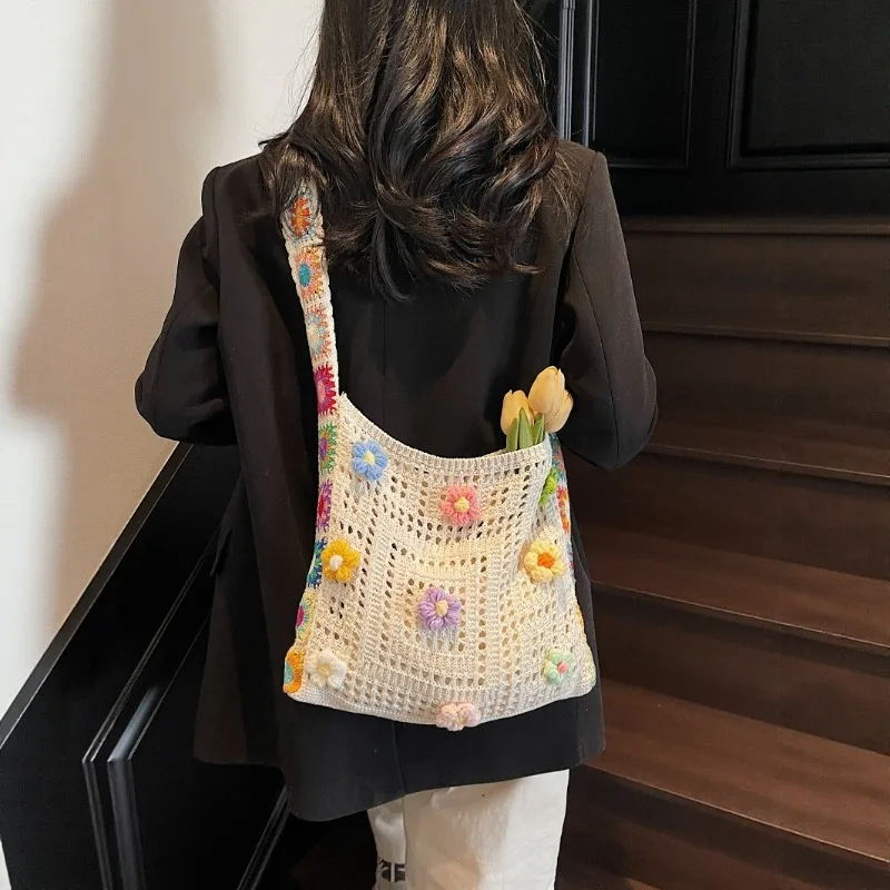 Women's Beach Crossbody Bag Flowers Fashion Handbags Large Capacity Summer Beach Casual Shoulder Bag Girls Tote Shopper Bag
