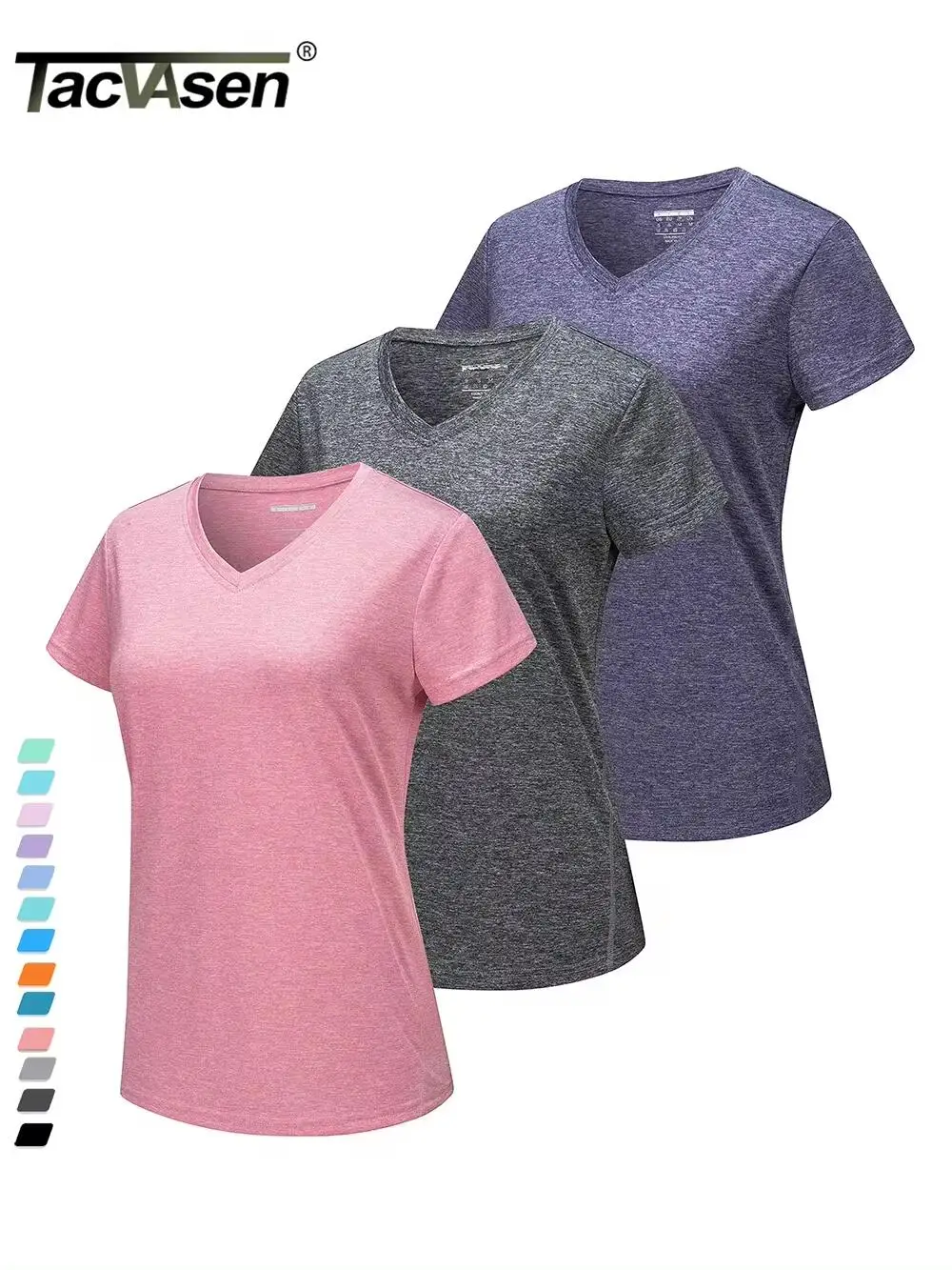 TACVASEN-camisetas con cuello en V para mujer, camisas informales de manga corta, paquetes de 3 piezas, secado rápido, para correr, entrenamiento, gimnasio, pulóver, Verano
