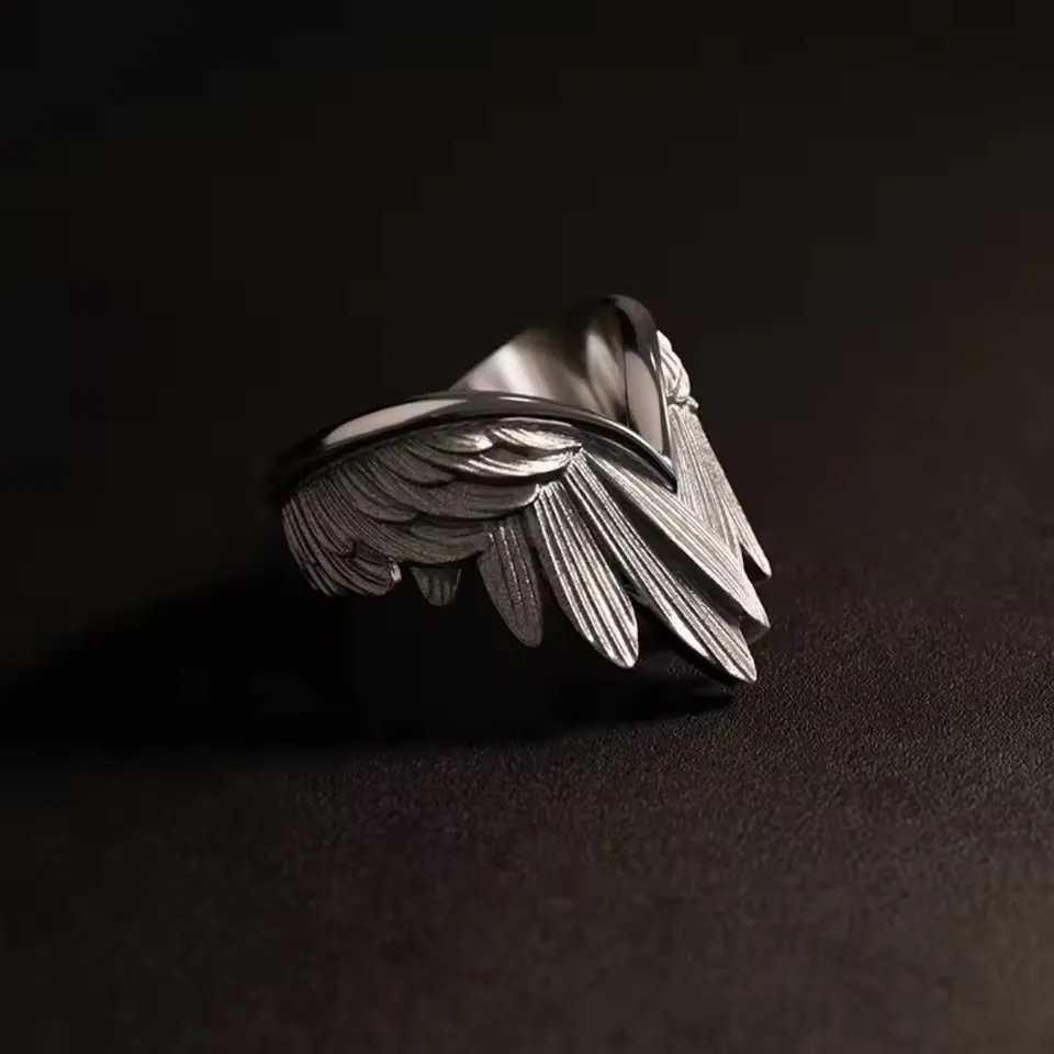 2025 Retro Angel Wings Ring For Women Girls Punk Gothic Adjustable Open Ring Handmade Designer Jewelry Accessories Gift image 3