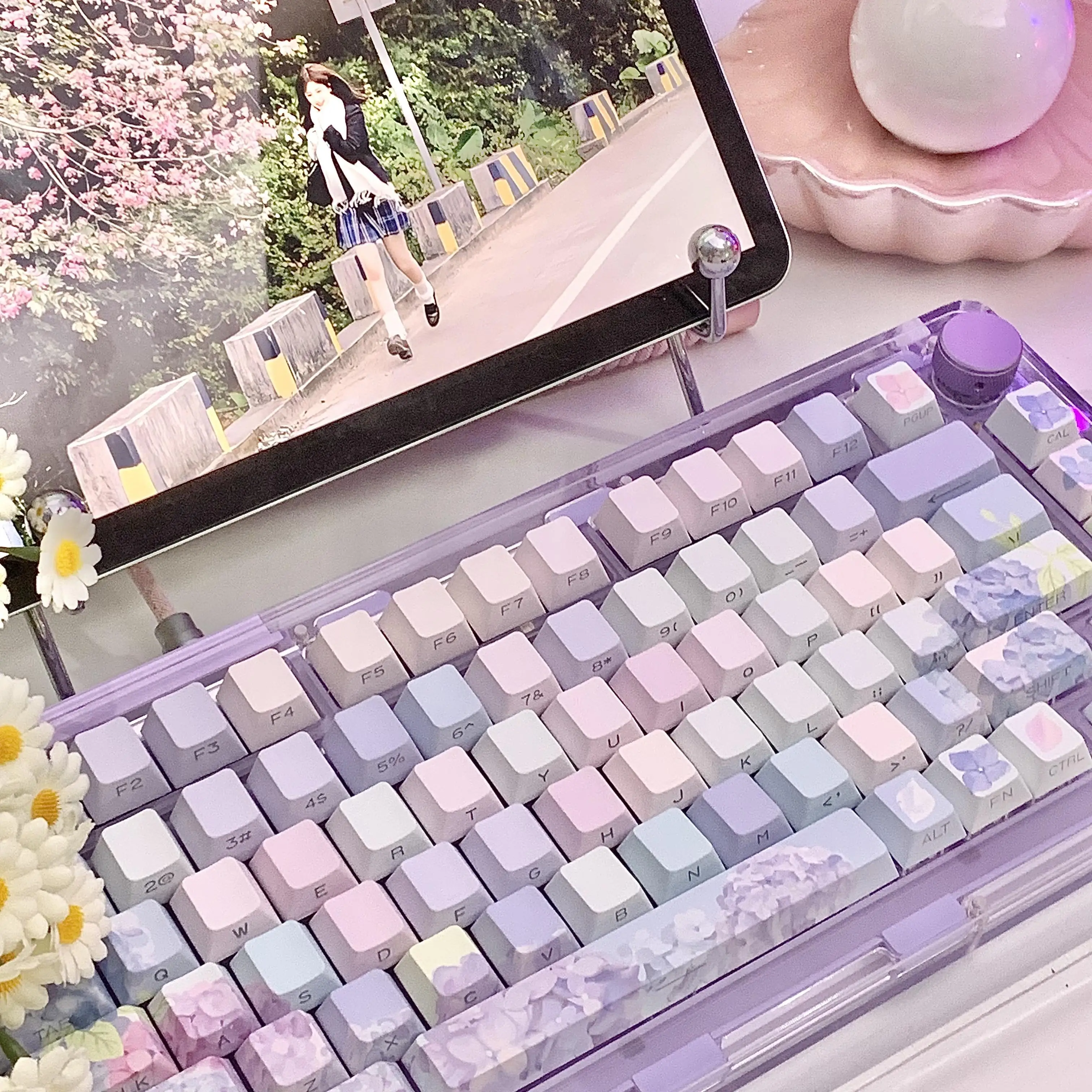 Gradual change side engraved transparent keycap theme Original height PBT material Mechanical keyboard Hi75 Hi8