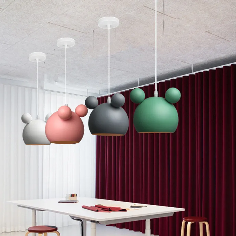 Scandinavian Iron Mickey Pendant Light Cream Colors｜Eye Protection Dining Lamp｜Kids Room Decor​
