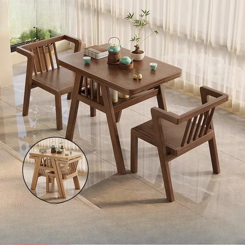 

Solid wood balcony tea table and chair combination casual household small tea table three-piece small apartment solid wood