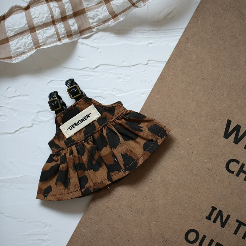 Adatto per 17CMLABUBU Accessori per vestiti per bambole Cappello di paglia Gonna a spalla con stampa leopardata Regalo di compleanno Giocattoli per bambini