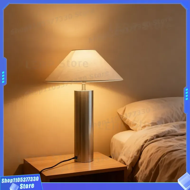 Modern Light Luxury Metal Desk Lamp with Linen Fabric Shade for Hotel Homestay Bedroom Bedside Soft Decoration Reading Light