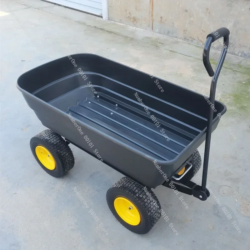 4-Wheel Hand Dump Cart, Tipping Wagon for Grocery Shopping, Express Delivery, Camping & Flower Transport