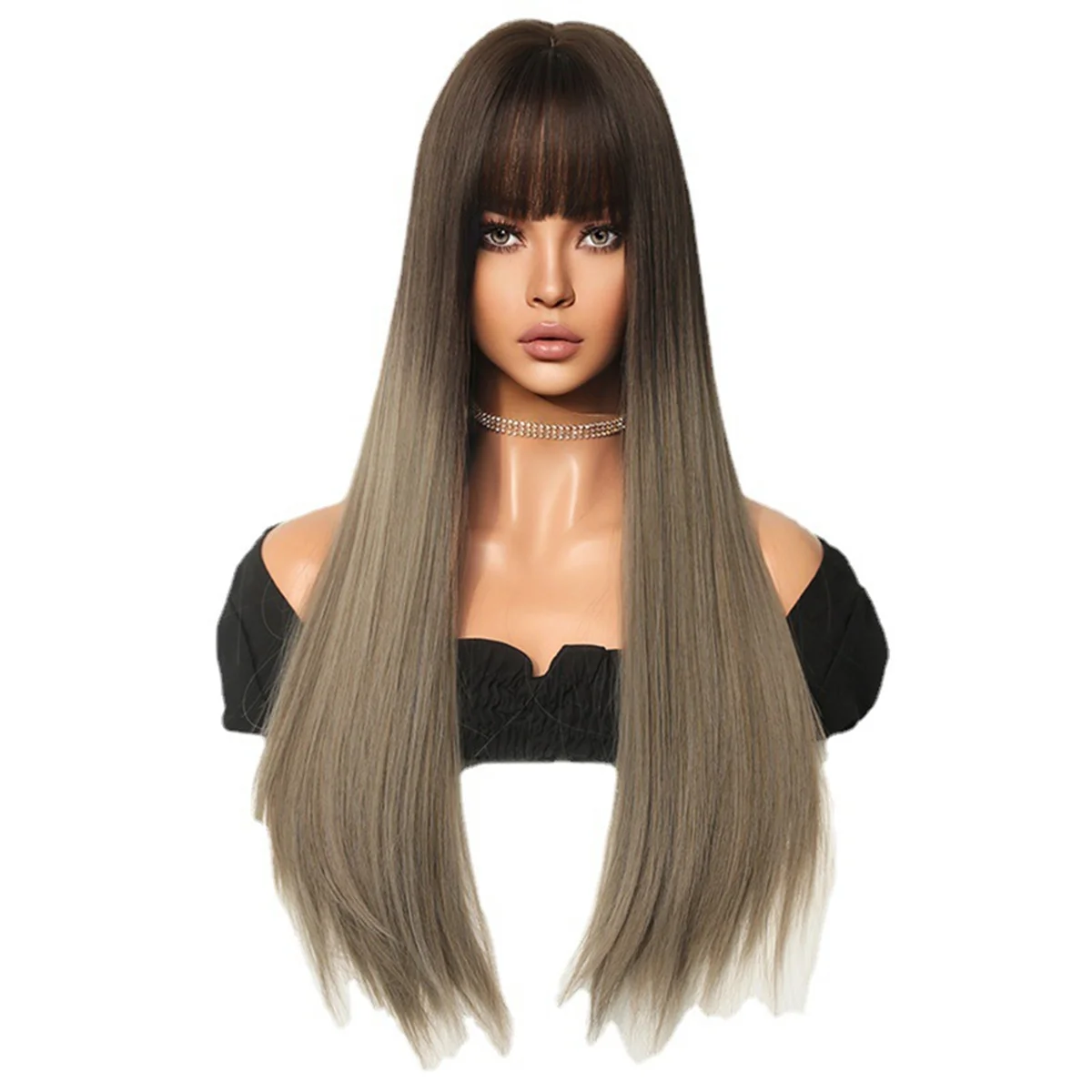 Gradient Pencil Gray 69cm Cosplay Wig Europe and America Long Straight Hair Gradient Color Covering Wig