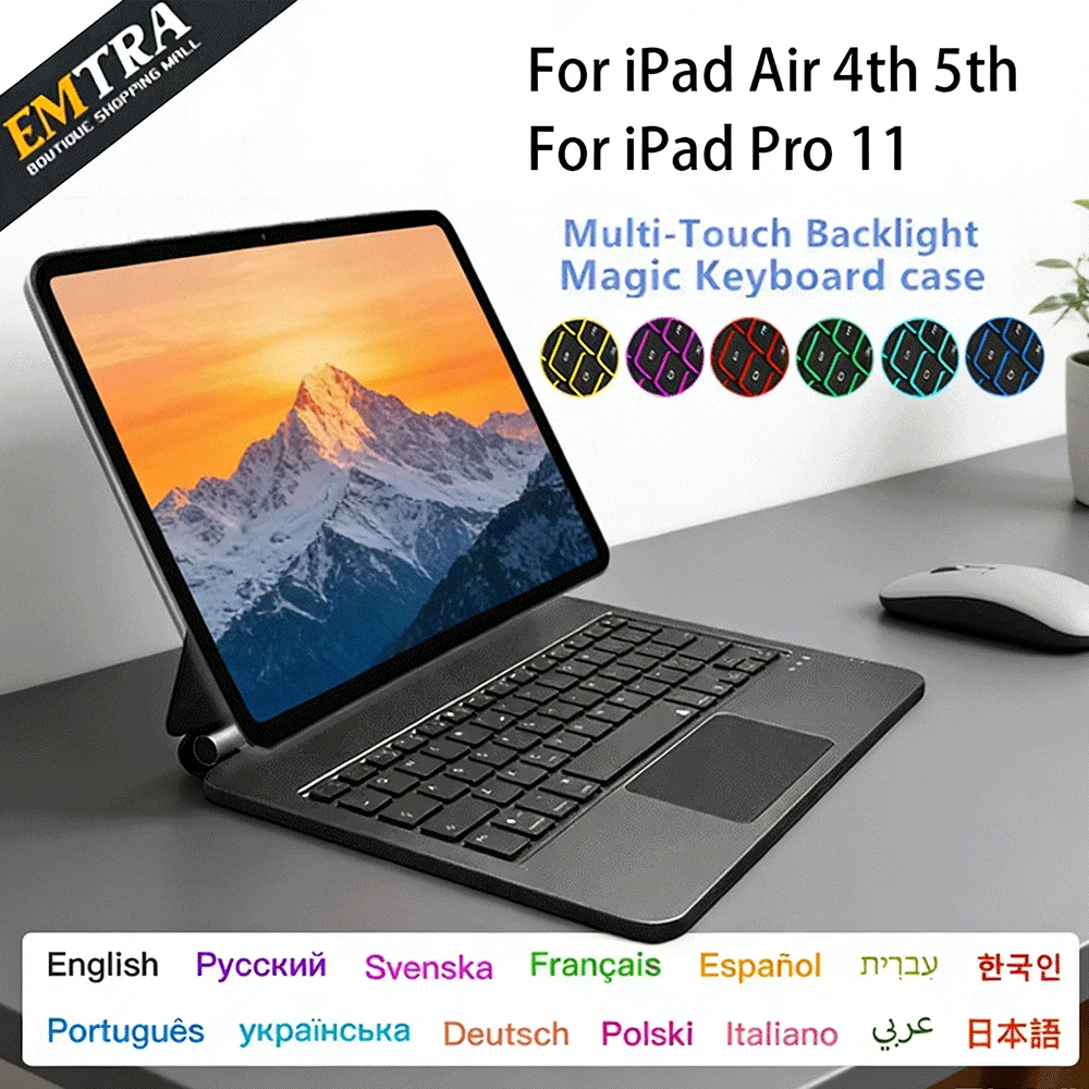 Teclado Mágico Bluetooth com Trackpad Multitoque e Suporte Magnético Flutuante para iPad Pro 11, Air 4, Air 5 e Tablets de 10.9 polegadas