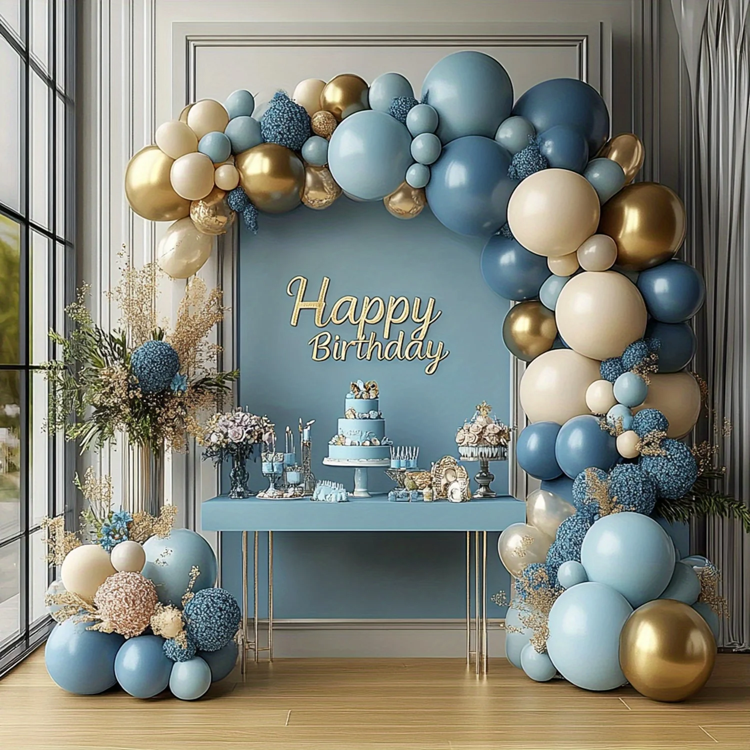 122pcsgrey Blue Balloon Arch Kit. Sand White Metal Gold Balloon Gender Reveal Anniversary Wedding Baby Shower Birthdaydecoration