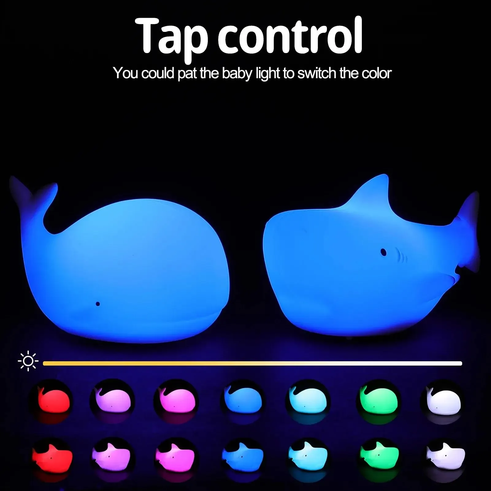 LED Night Light Cute Whale Cartoon Animals Silicone Lamp for Children Kid Touch Sensor Timing USB Rechargeable for Birthday Gift