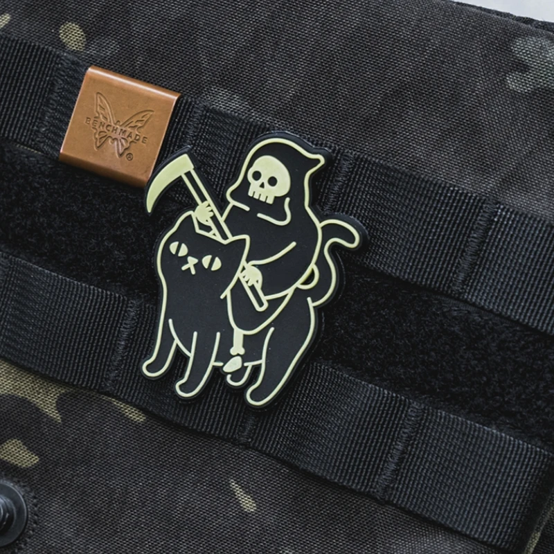 Death Reaper Tactical Backpack Sticker Luminous Azrael Cat PVC Morale Badge Hook and Loop Armband Morality Patch Military Emblem