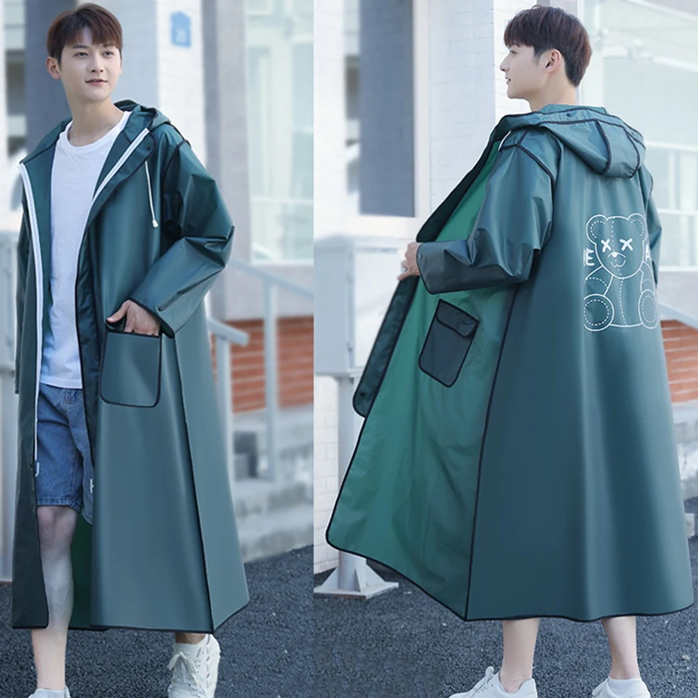 Thicken EVA Adults Long Raincoat Hooded for Men Women Waterproof Rain Coat Outdoor Poncho Jacket Travel Camping Fishing Rainwear