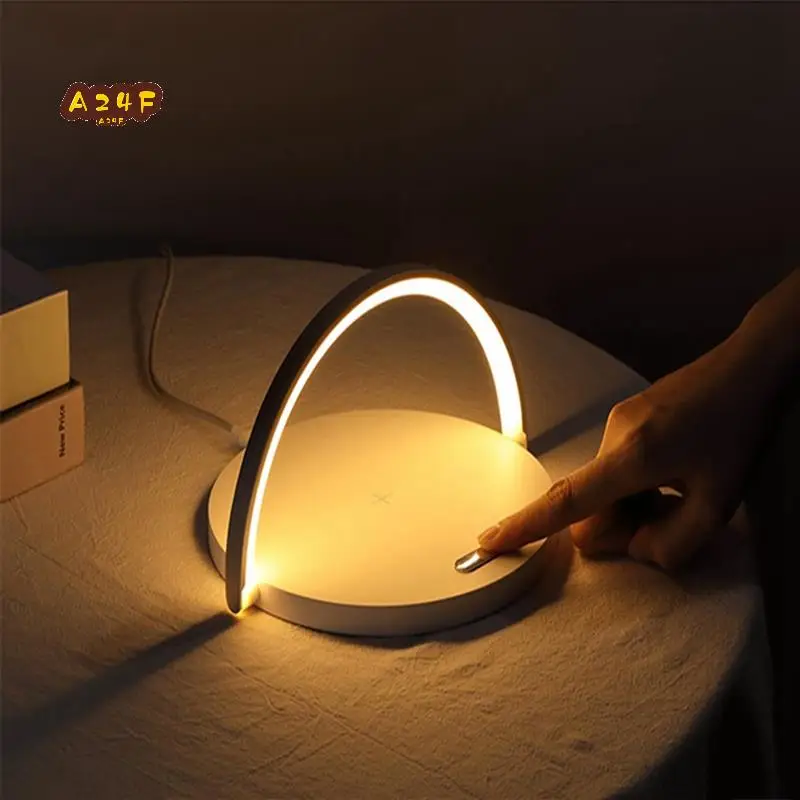 

A24F-Round Touch Маленькая настольная лампа Многофункциональное беспроводное зарядное устройство Держатель для мобильного телефона