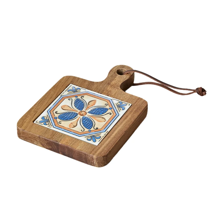 A69esolid Wood Tile Insulation Pot Mats, Home Retro Placemats, High Temperature Resistant Kitchen Table Mats Coasters