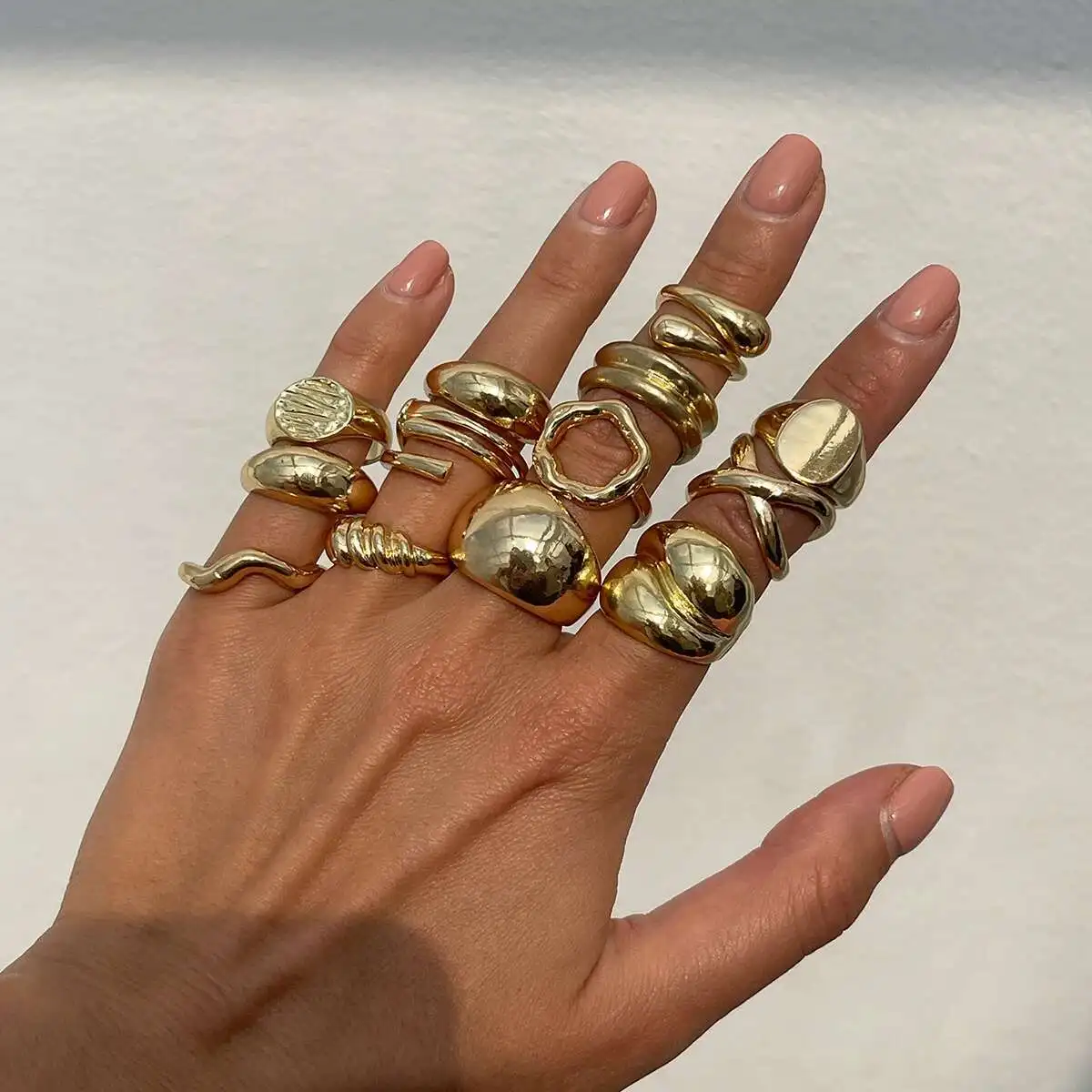 Salircon 14Pcs/Set Unique Creative Smooth Water Drop Rings for Women 2025 Punk Geometric Adjustable Finger Ring Couple Jewelry image 2