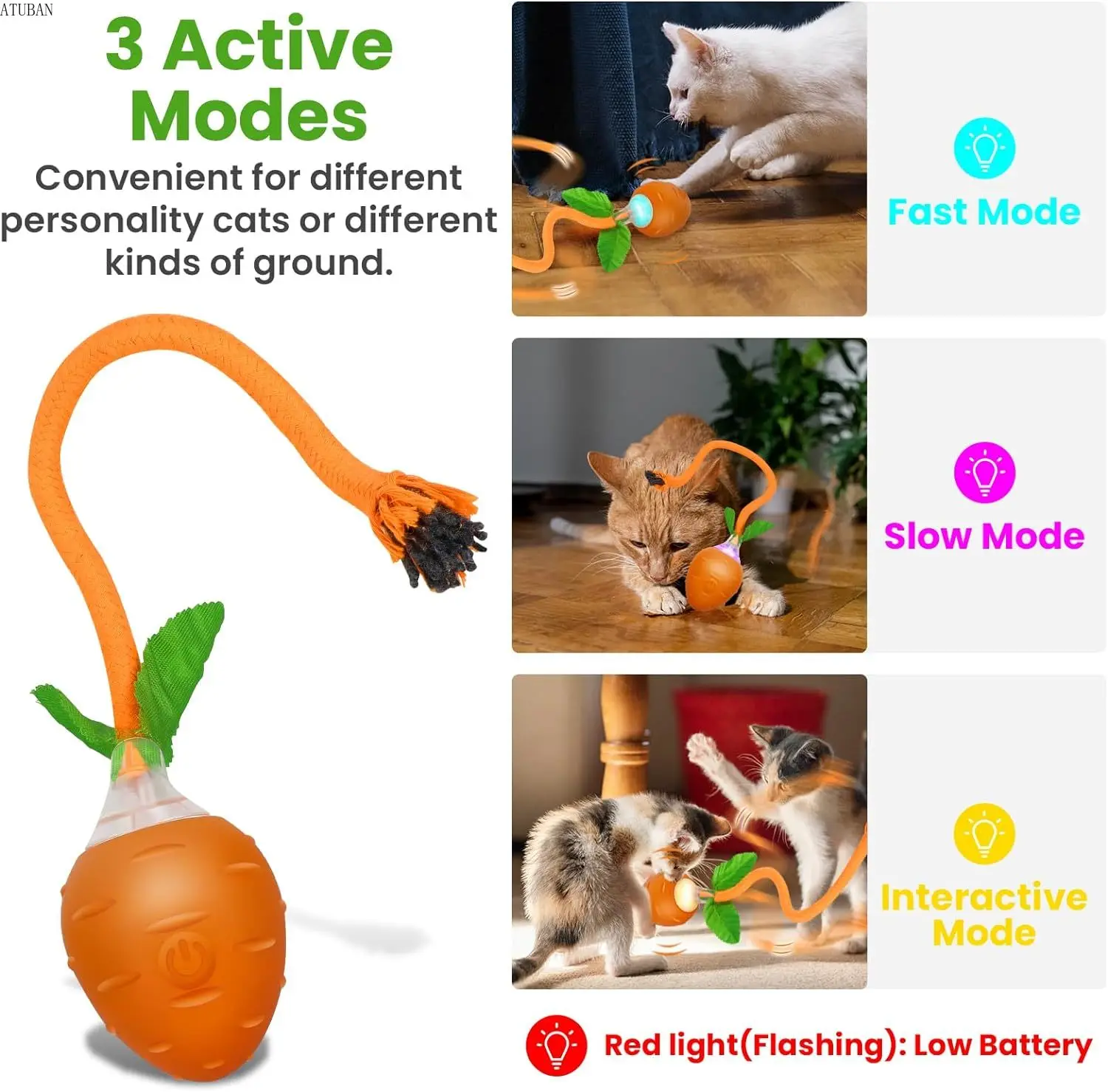 Interactive Cat Toys for Indoor Cats,USB Rechargeable Motion Activate Electric Cat Toy,Moving Kitten Toy,Simulation Bird Singing