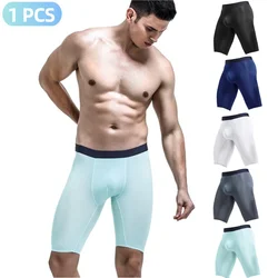 Mens Underwear Boxers Shorts Homme Transparent Panties Man Ice Silk Breathable Pouch Long Leg Underpants Cueca Large Size L-5XL