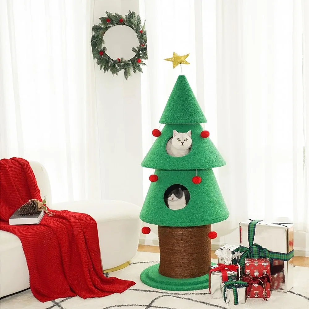 Christmas Tree Cat Climbing Frame: Festive Decor and Playful Haven for Indoor Cats! Scratching Post Cats Big Tower Pet Products