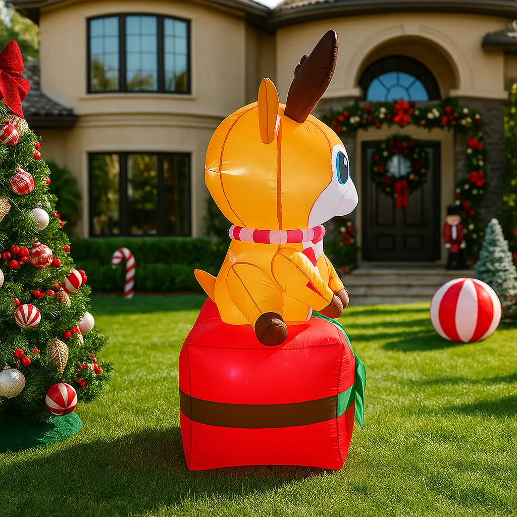 1.8 متر/5.9FT نفخ الرنة على صندوق هدية أضواء LED ديكورات المنزل اللعب ساحة عيد الميلاد عطلة لوازم الزينة في الهواء الطلق