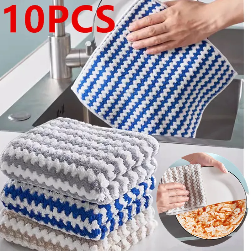 

1/3/5/10PC Dishcloths Coral Fleece Super Absorbent Pan Pot Pads Dishrag Kitchen Dishes Cleaning Rag Towels Napery Dishcloth Rags