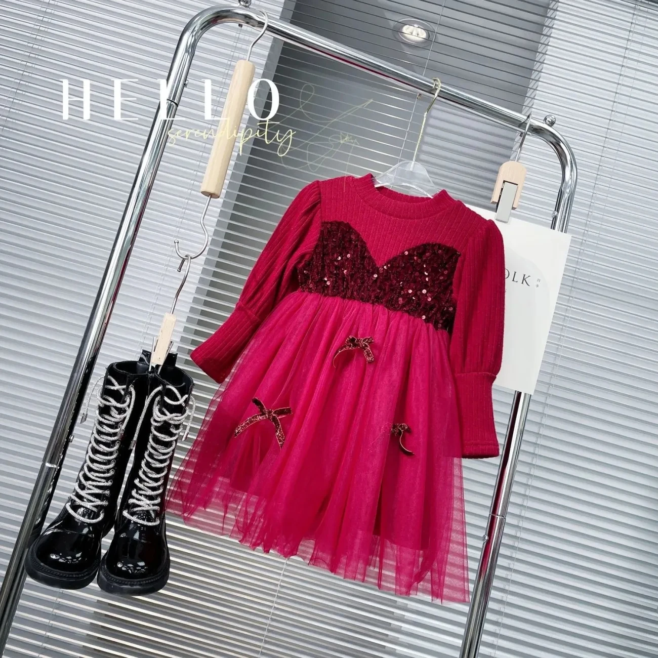 Autumn Children's Long Sleeve Dress New Girl Baby Red Sequins Poncho Princess Dress New Year Dress