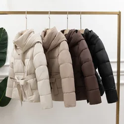 Winter Women‘s Cotton Jackets 2024 New Solid Color Long Sleeve Versatile Padded Clothes Female Hooded Warm Quilted Coat