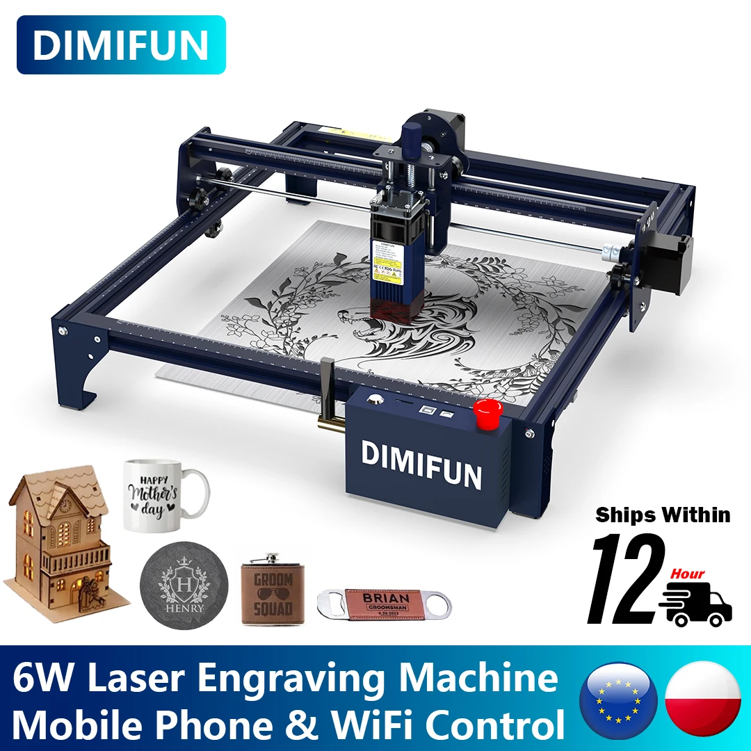 Macchina per Incisione Laser DIY DIMFUN 6W a Luce Blu, Area di Lavoro 330*330mm, per Incisione e Taglio su Legno Incisionabile e Metallo Laccato | Può essere collegato a un'app mobile