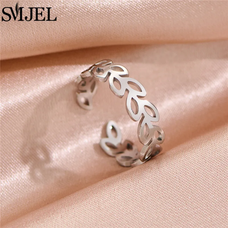 Stainless Steel Irregular Leaves Finger Open Rings for Women Botanical Girls Knuckle Leaf Ring Wedding Party Jewelry Wholesale