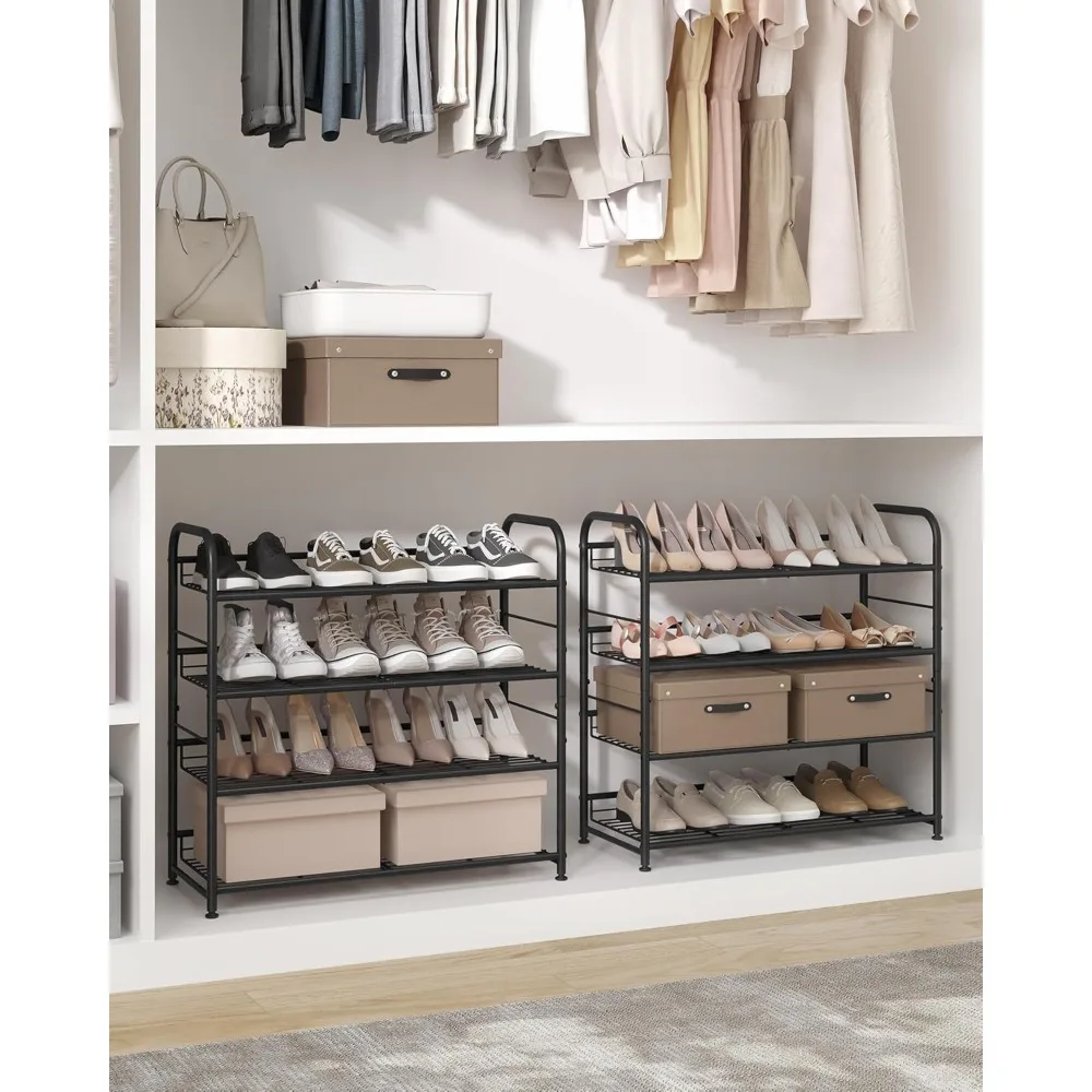 

4 Tier Metal Shoes Rack Storage Shelf, Holds up to 20 Pairs Shoes, Adjustable Slanted Shelves for Closet Entryway Small Spaces