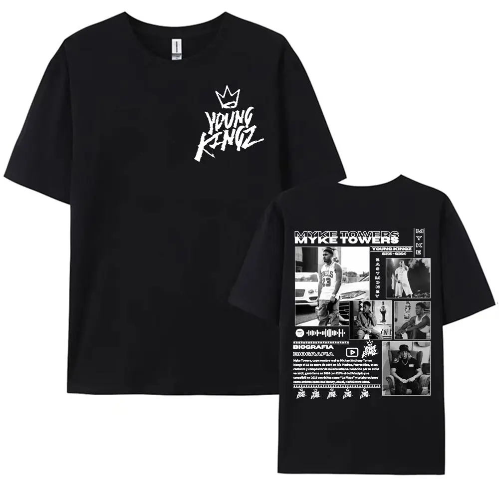Rapper Myke Towers Graphic Printed T-shirts for Men Harajuku Hip Hop Oversized T Shirt Unisex Summer Cotton Short Sleeve T-shirt image 3
