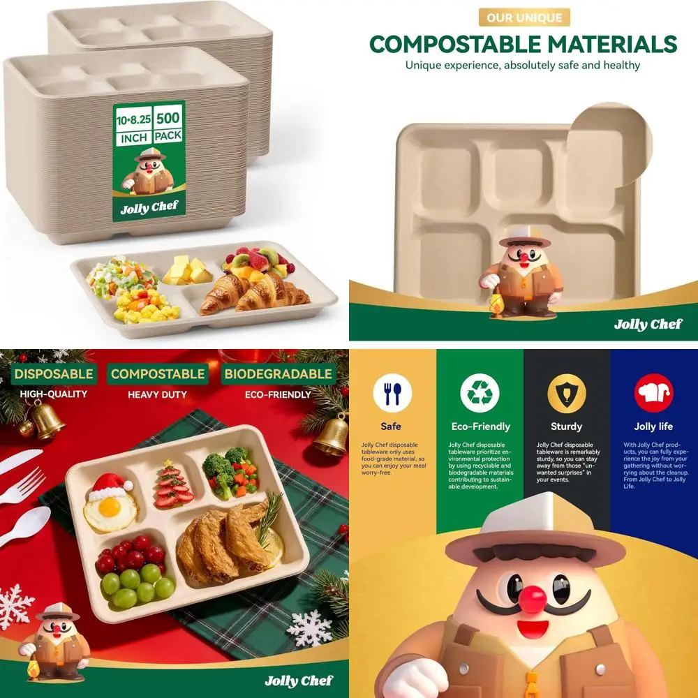 

Eco-Friendly 5-Section Paper Plates, 10-Pack, 8.25 x 8.25 x 1, Biodegradable, Heavy Duty, Brown for School & Holiday Meals