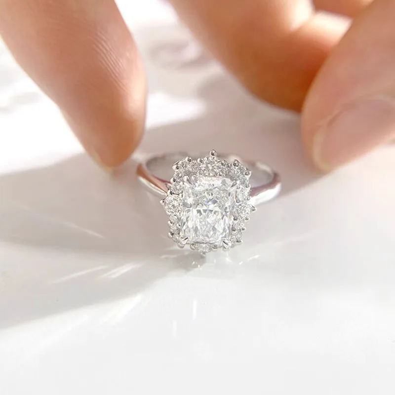 IGI Lab Growing Diamond Ring Radiant D Color 1 2 3Ct Solid 14K White Gold Ring Diamond wedding ring Factory Engagement Ring