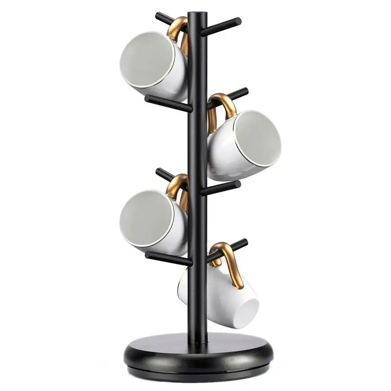 

Coffee Mug Tree 8 Hooks Coffee Mugs Stand Coffee Counter Bar Multifunction Display Rack Thicker Base Black Wooden Mug Organizer