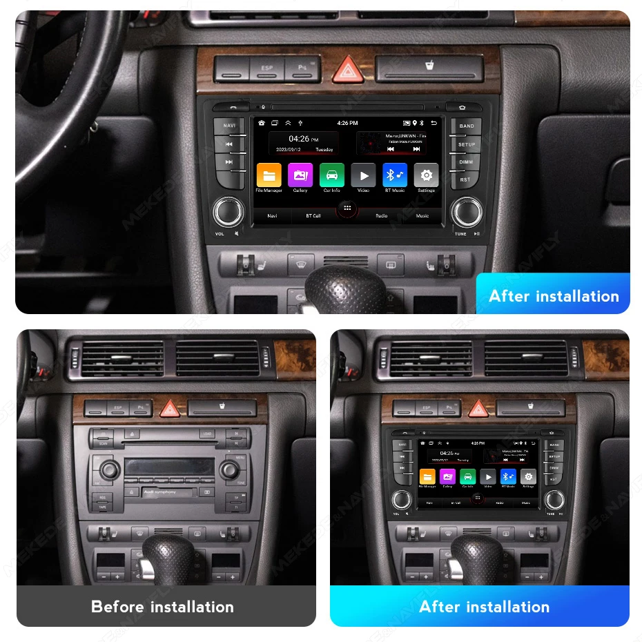 MEKEDE Android 15 2+64GB Wireless CarPlay Android Auto GPS Navigation  For Audi A6 S6 RS6 1997-2004 WIFI BT GPS RDS FM Car Radio