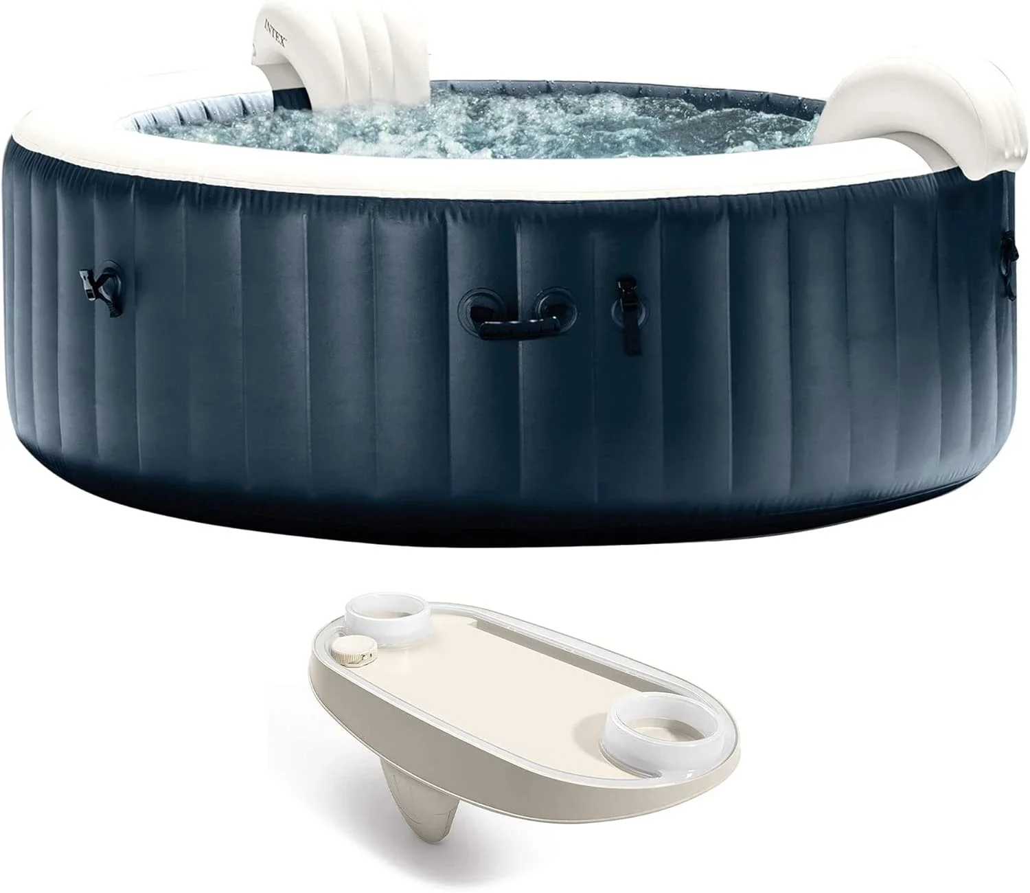 

Outdoor Hot Tub with Tablet and Mobile Phone Tray Accessory, Bubble Jet Spa, 6 Person Portable Durable Inflatable Hot Tub