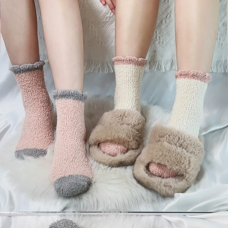 Winter Coral Velvet Socks for Women Girls Keep Warm Soft Crew Socks Kawaii Japanese Thickened Fluffy Long Sleep Socks Underwear