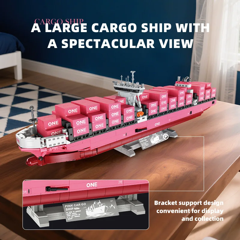 Blocchi di costruzione per navi da carico rosa ONE SPARKLE Modello di nave da trasporto Creatività Mattoni Giocattoli Regali