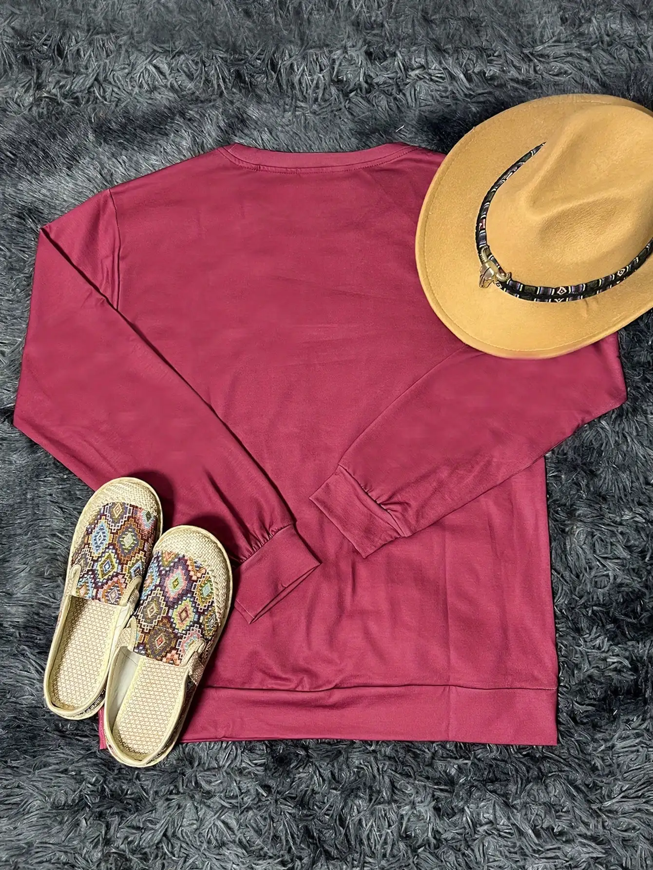 سويت شيرت نسائي رفيع بطباعة عرقية غربية وطباعة هندسية كلاسيكية ورقبة دائرية وأكمام طويلة للنساء #2