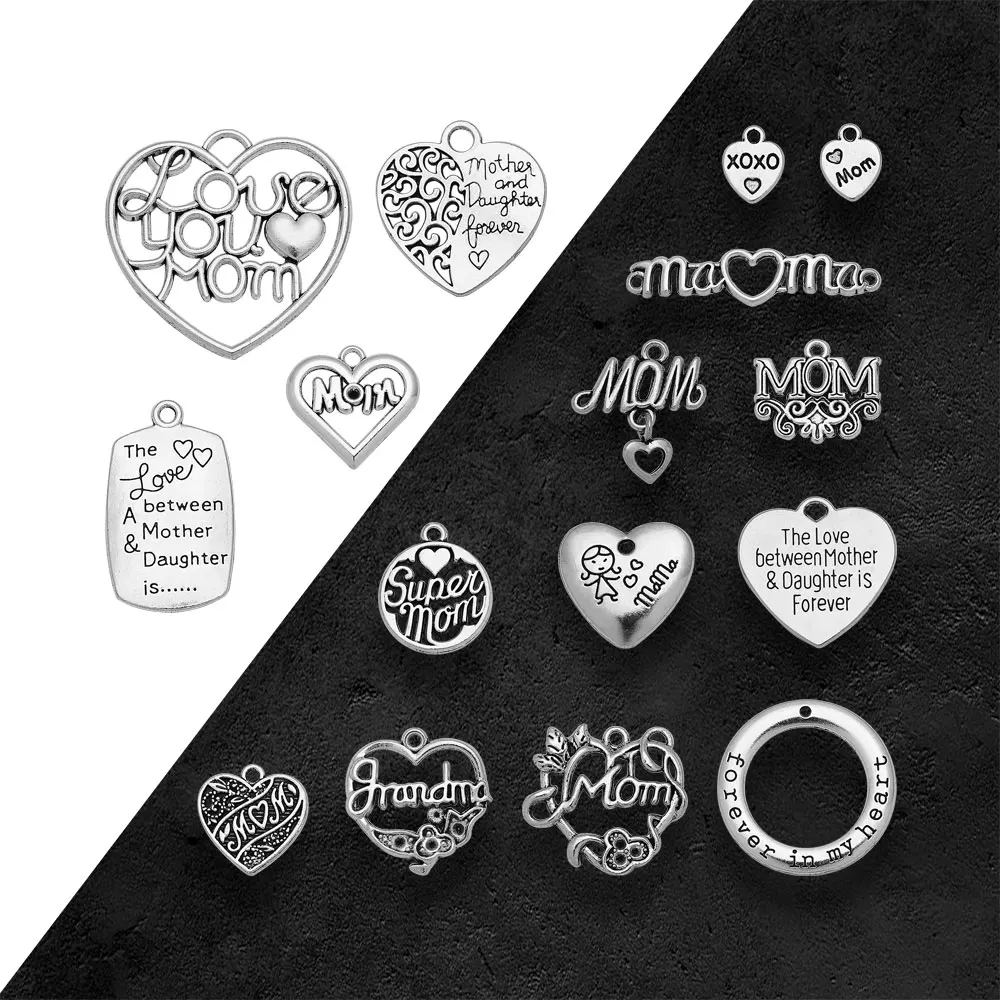 5-50pcs/lot Antique Mom Mother Daughter Charms Heart Love Pendants For Diy Jewelry Making Supplies Wholesale Items Resale Bulk