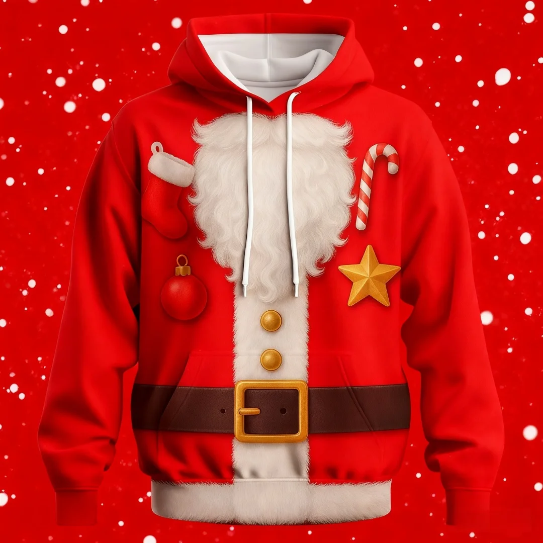 

New Year Christmas Men's Clothes 3D Printed Christmas Pattern Men's Hoodie Loose Casual Fashion Retro Women Oversized Hoodie Top