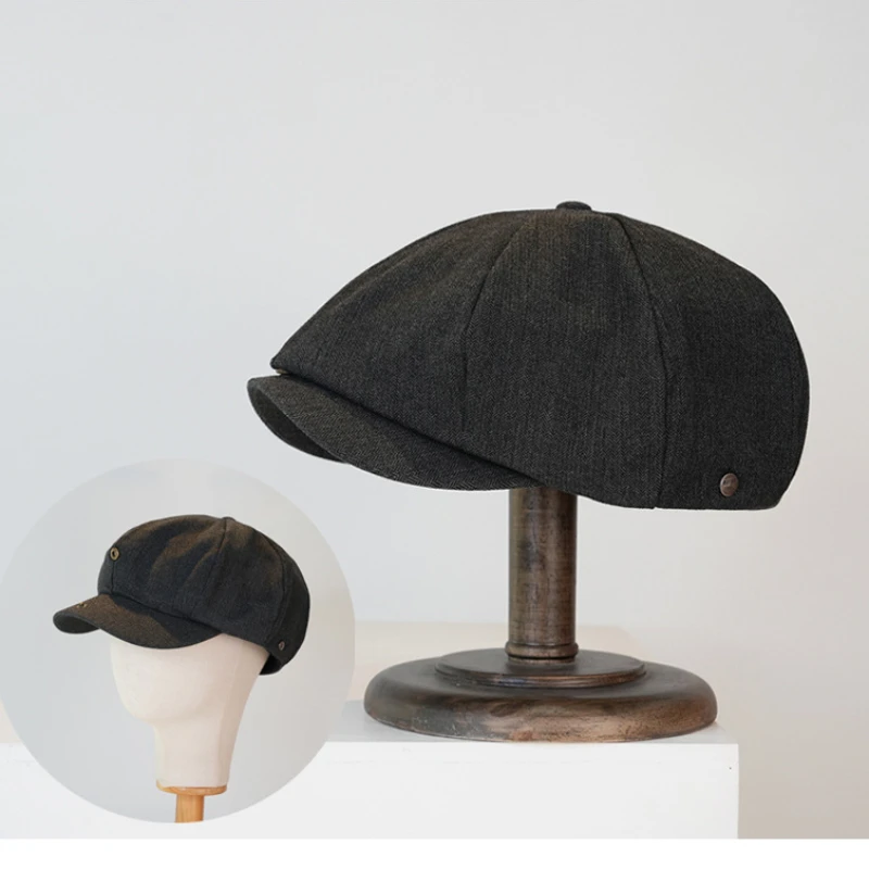 Chapeau octogonal de style britannique pour hommes, chapeau gavroche vintage, étiquette en métal, bord court, devant, beau gentleman décontracté