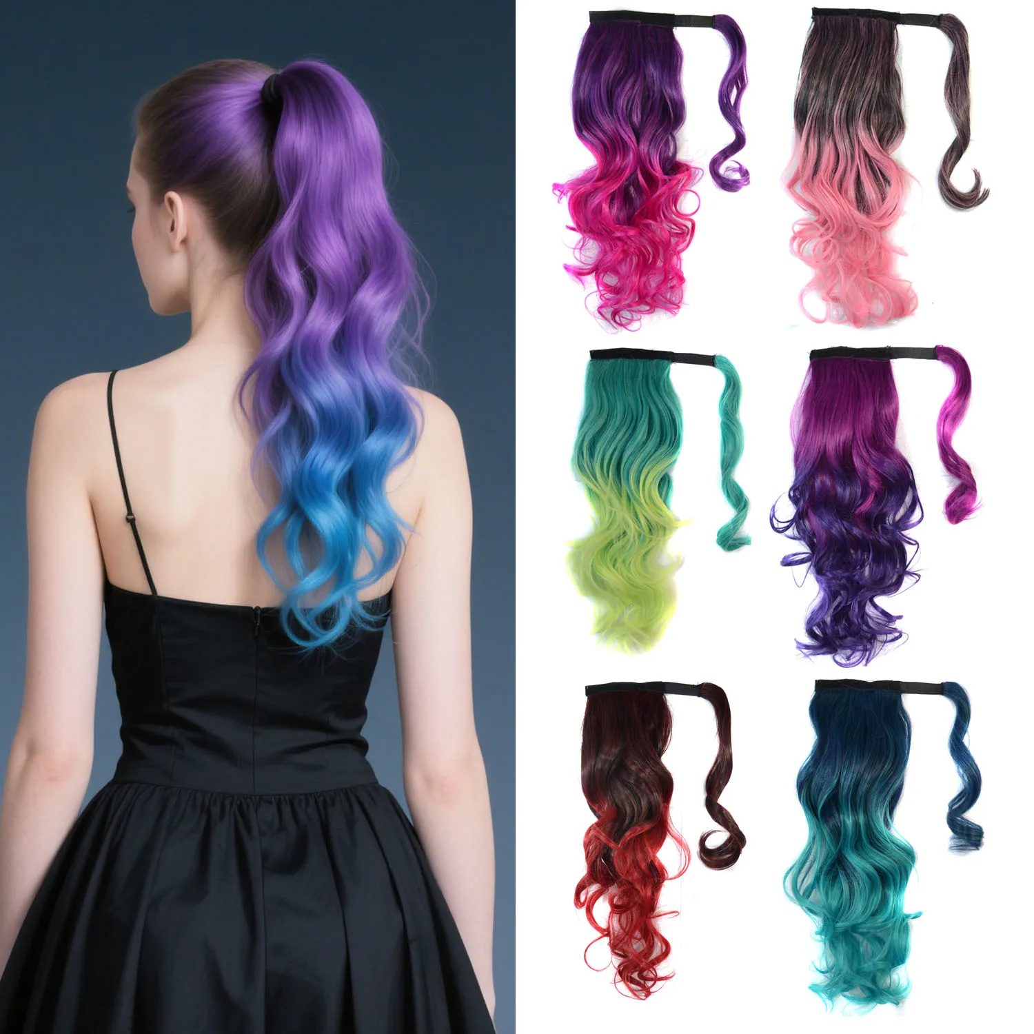 Wrap Around  Synthetic Curly Ponytail Extension Ombre Color Wavy Hairpiece Club Look Stylish Trendy Natural Look Easy to Wear