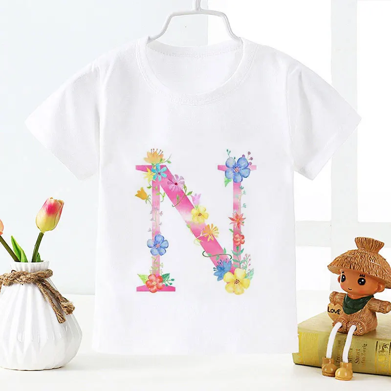 New Plant Letter Letters Novelty Girls T-shirt Unisex Kawaii Casual T-shirt for Kids Kids Clothes Boys Girls Clothes  Clothes