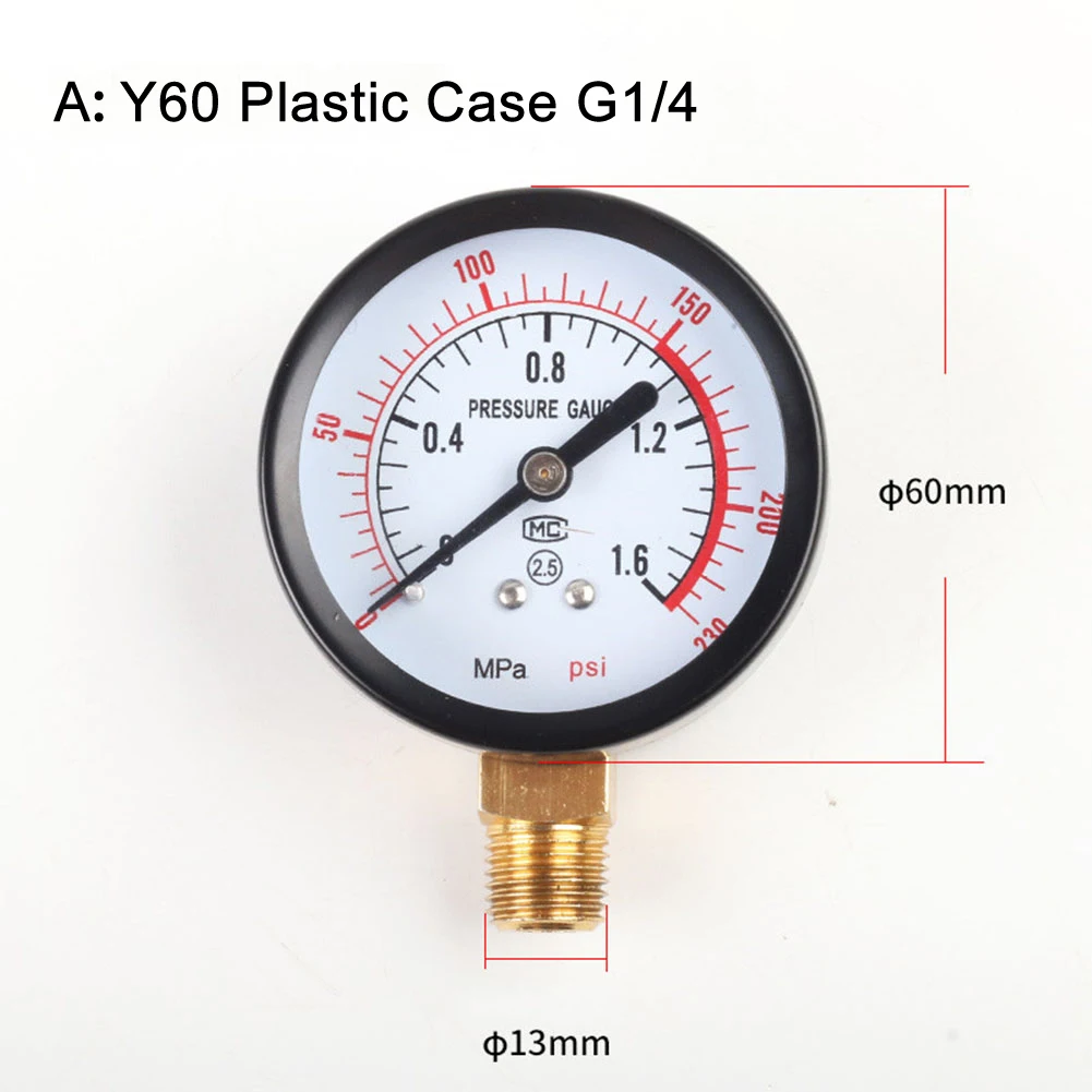 60mm 0-1.6Mpa 0-230PSI Pool Filter Water Pressure Dial Hydraulic Pressure Gauge Meter Manometer 1/4\