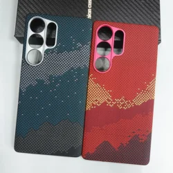 Genuine Carbon Fiber For Magsafe Case For Samsung Galaxy S25 S24 Ultra Thin Magnetic Matte Sunset Hill Moonrise Slim Hard Cover
