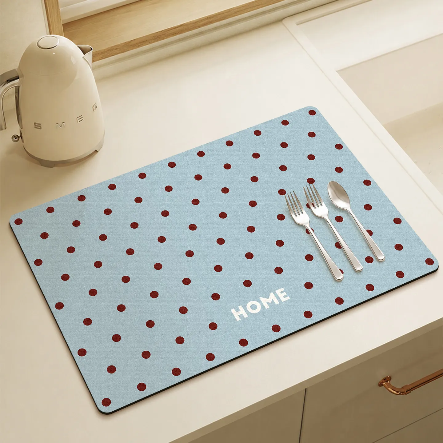 Polka Dot Dish Drying Mat Super Absorbent Quick Dry Kitchen Sink Countertop Protector Non Slip Heat Resistant Drain Pad