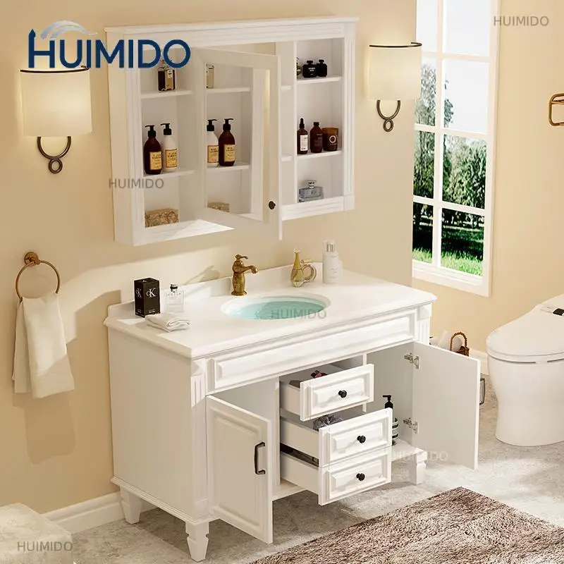 Bathroom American Oak Bathroom Cabinet Combination Bathroom Washbasin Smart Mirror Cabinet Washstand Floor-to-ceiling Vanity