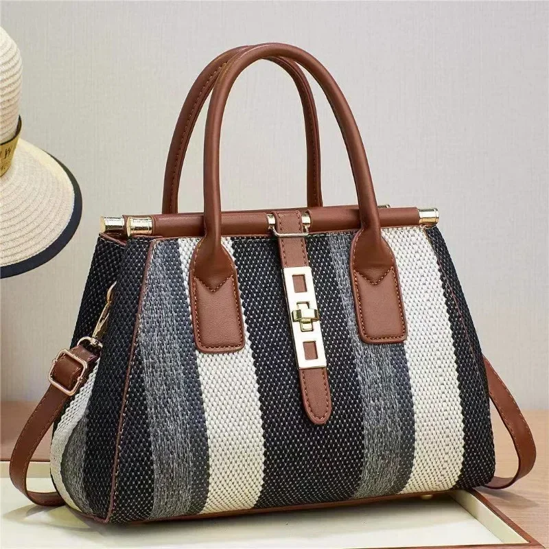 BBA078 Fashion Women's Single Shoulder Crossbody Bags Striped Contrasting Color Portable Handbag Casual Popular