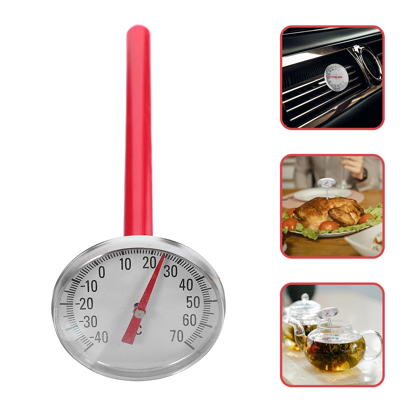 

Car Interior Clock Shape Mechanical Thermometer Red For Car Home Use No Easy Installation Air Conditioning Thermometer