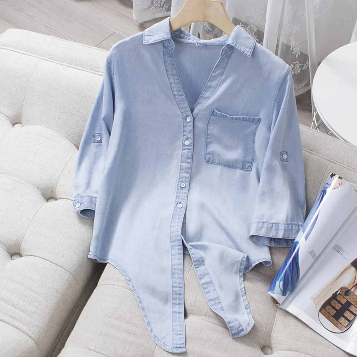 

Chambray Blue Classic Denim Shirt Men's Timeless and Versatile Denim Shirt Classic Chambray Design for a Casual and Stylish Look